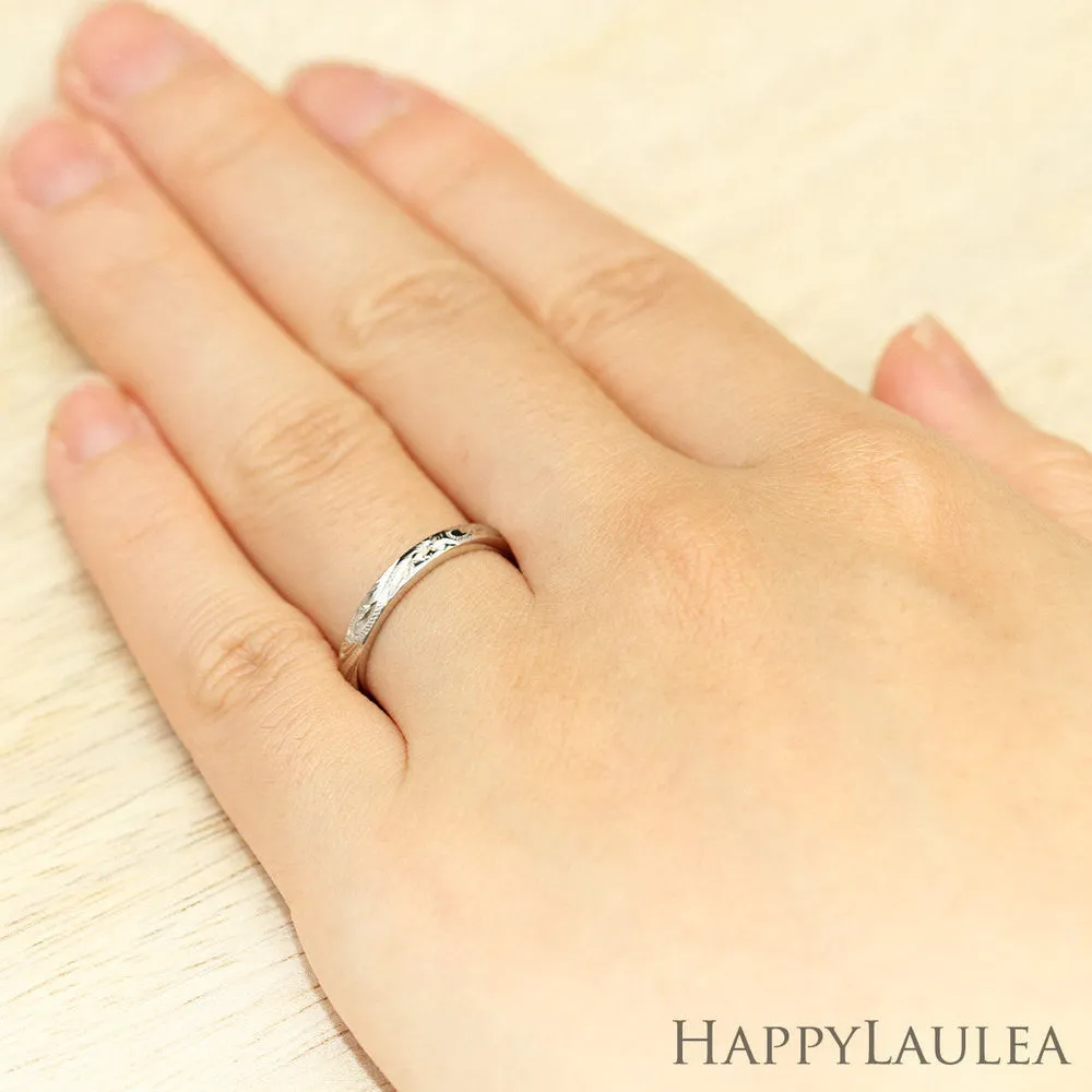 Platinum Hawaiian Jewelry Ring  Hand Engraved 'Old English Design - 3mm, Dome Shape, Standard Fitment