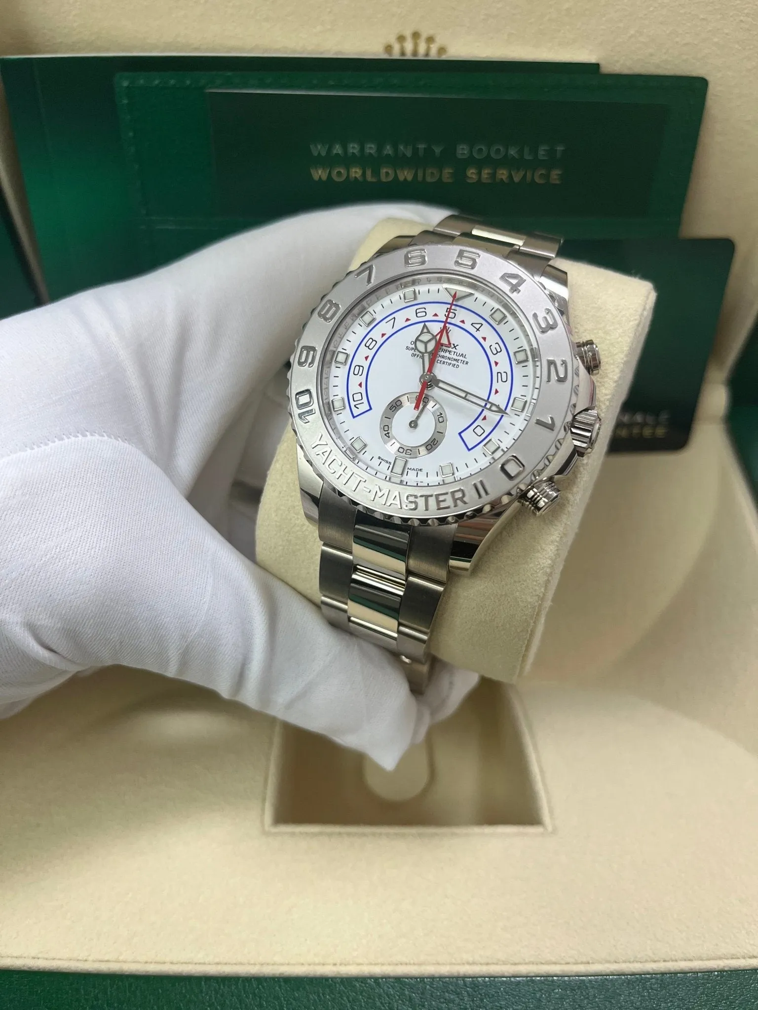 Rolex Yacht-Master II White Gold / White Dial / 44mm Platinum Bezel 116689