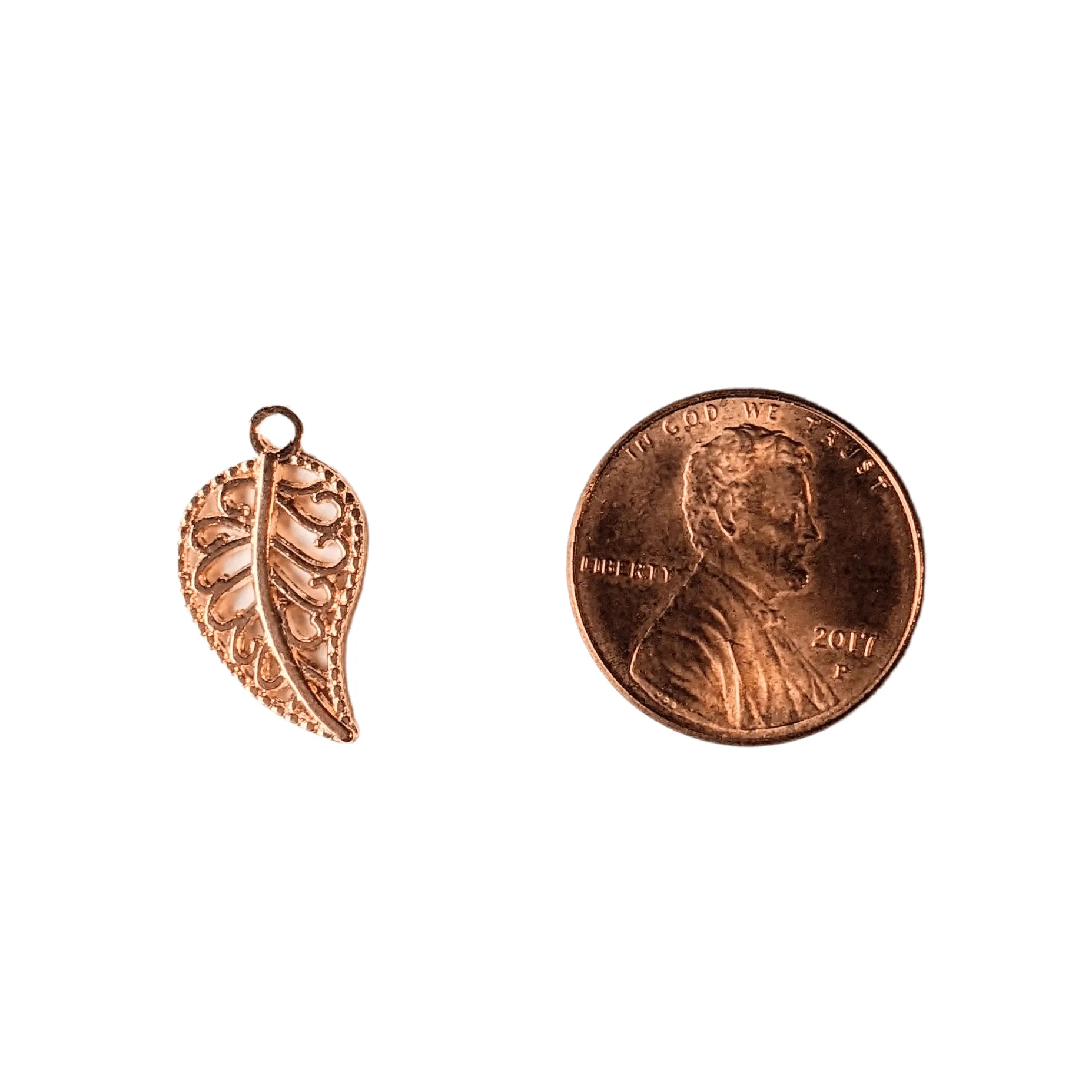 Rose-Gold Filigree Leaf Charm