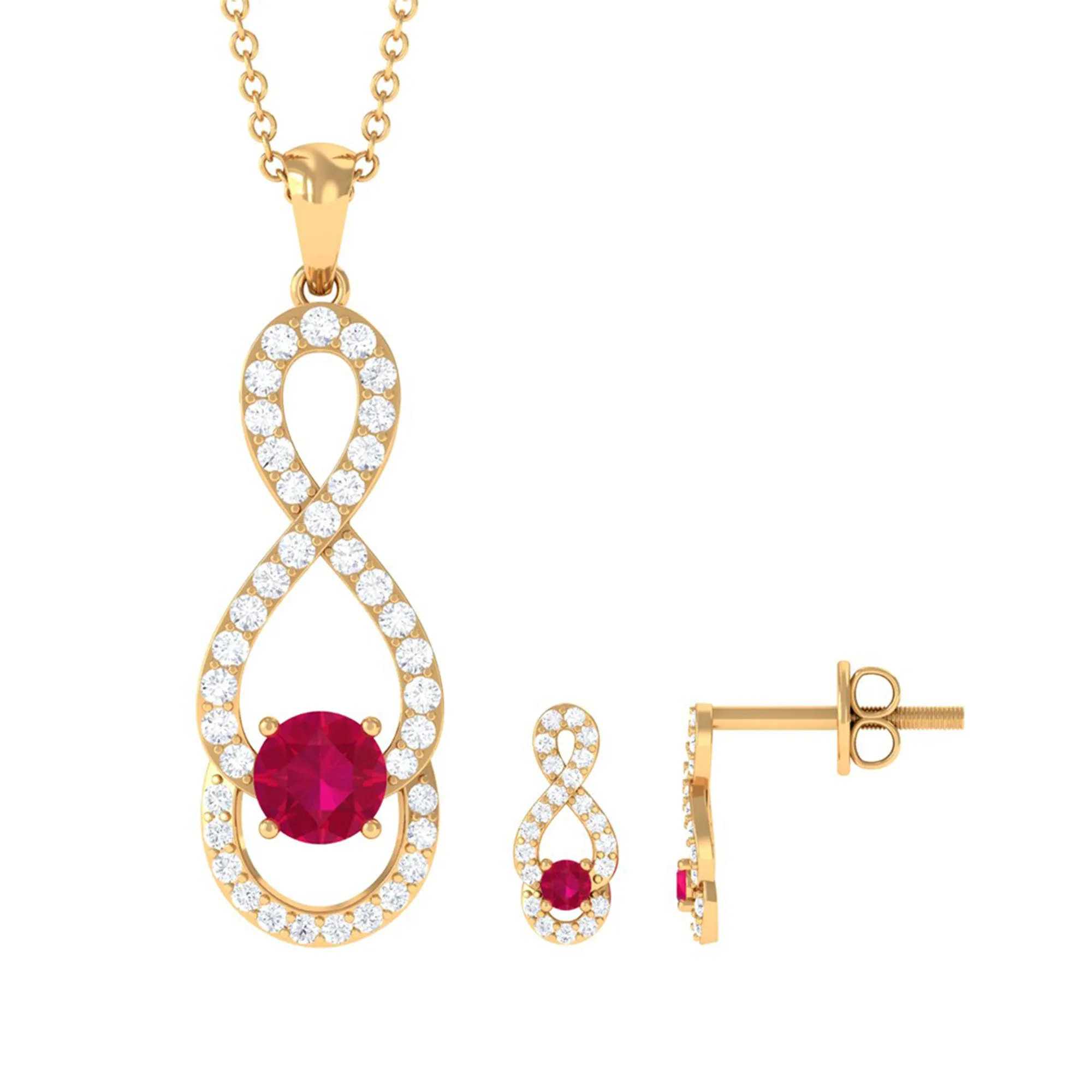 Round Ruby Infinity jewelry Set with Diamond