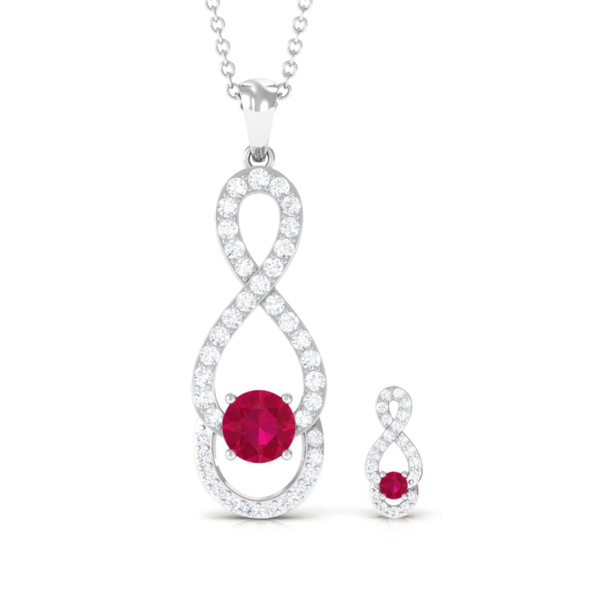 Round Ruby Infinity jewelry Set with Diamond