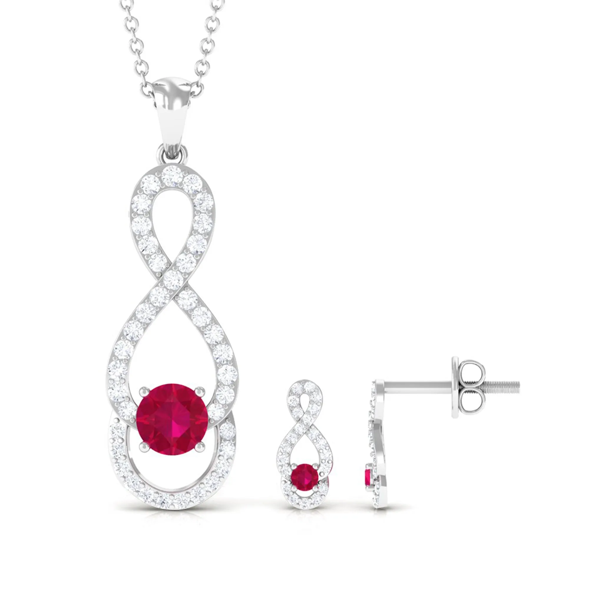 Round Ruby Infinity jewelry Set with Diamond