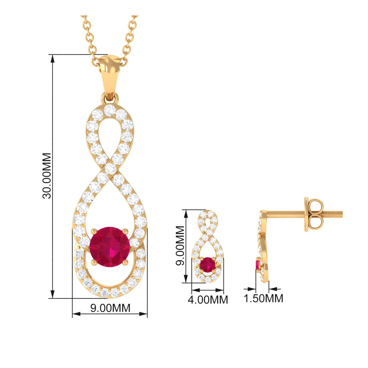 Round Ruby Infinity jewelry Set with Diamond