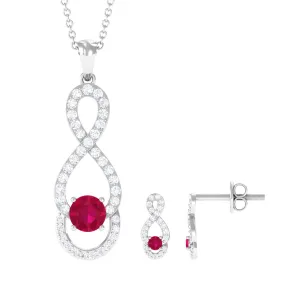 Round Ruby Infinity jewelry Set with Diamond