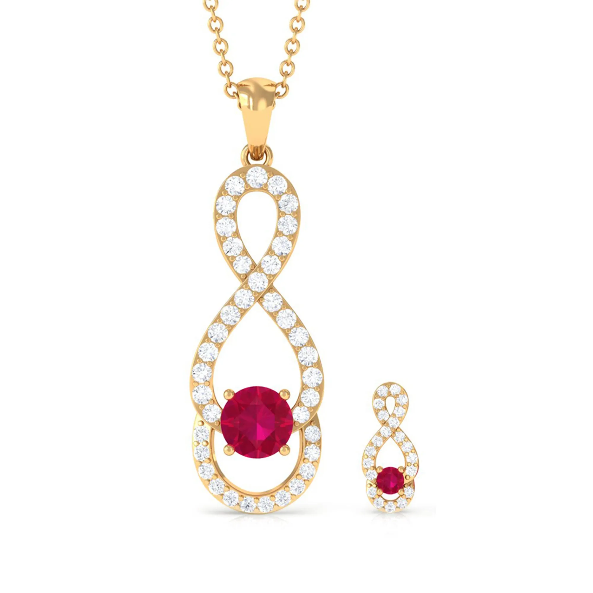 Round Ruby Infinity jewelry Set with Diamond