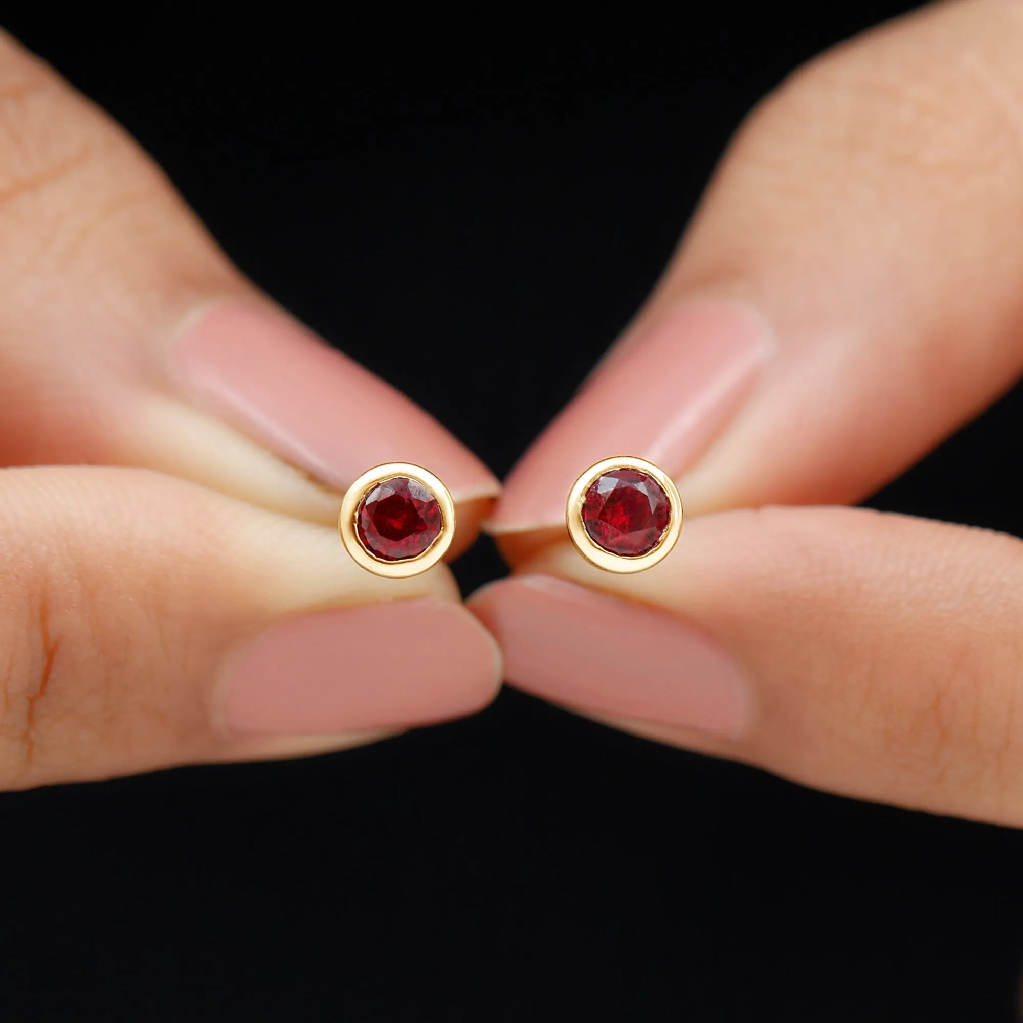Round Shape lab Grown Ruby Solitaire Stud Earrings in Bezel Setting