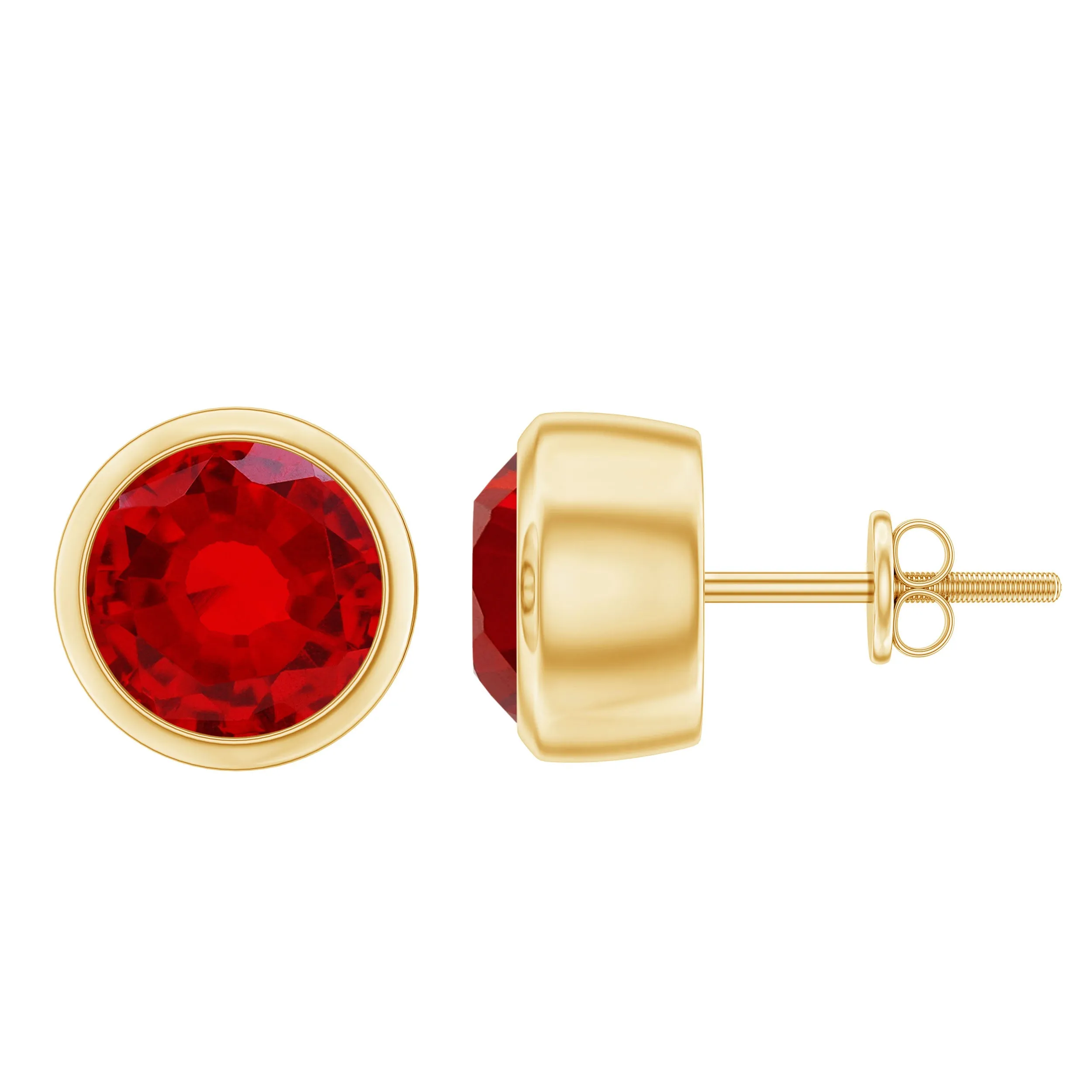 Round Shape lab Grown Ruby Solitaire Stud Earrings in Bezel Setting