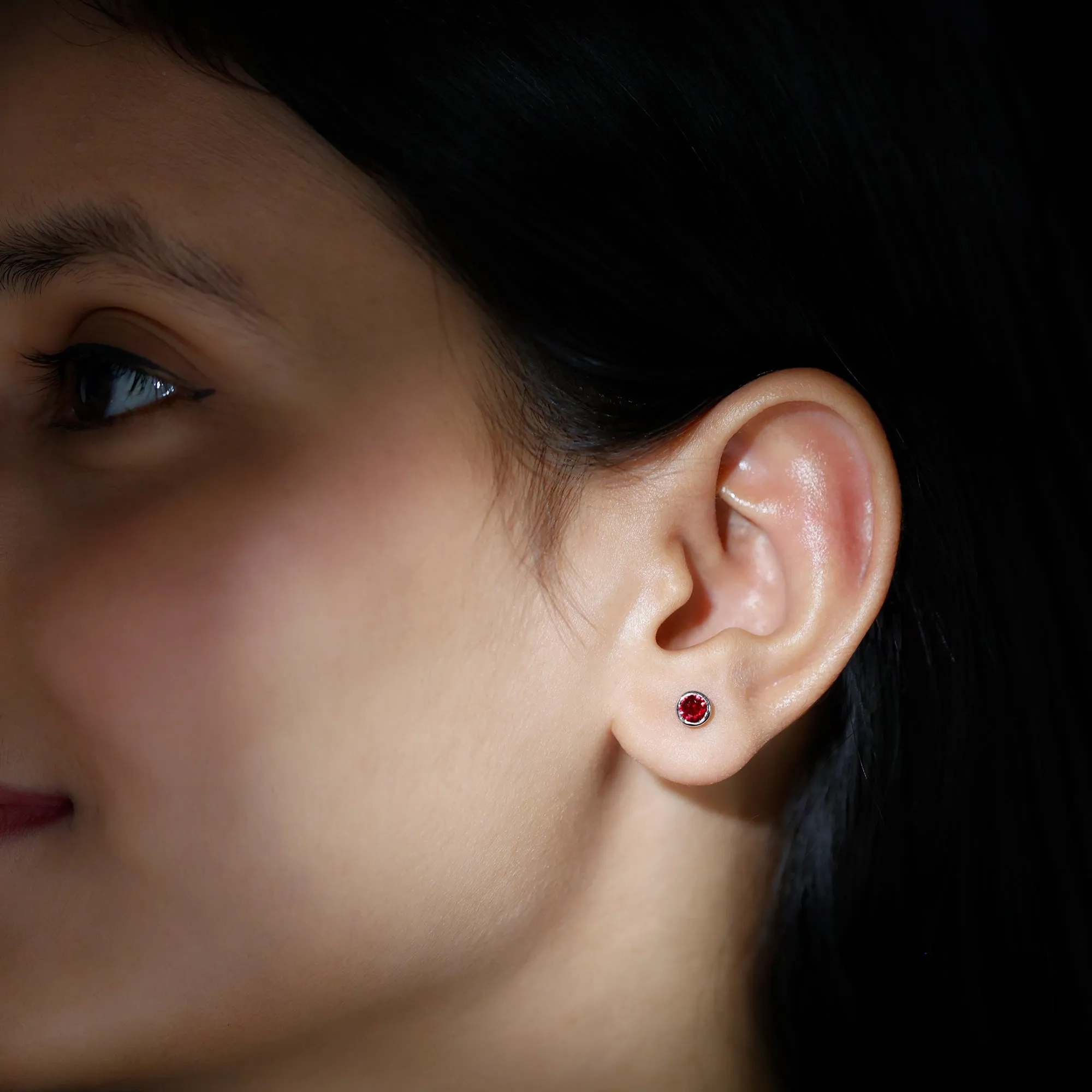 Round Shape lab Grown Ruby Solitaire Stud Earrings in Bezel Setting