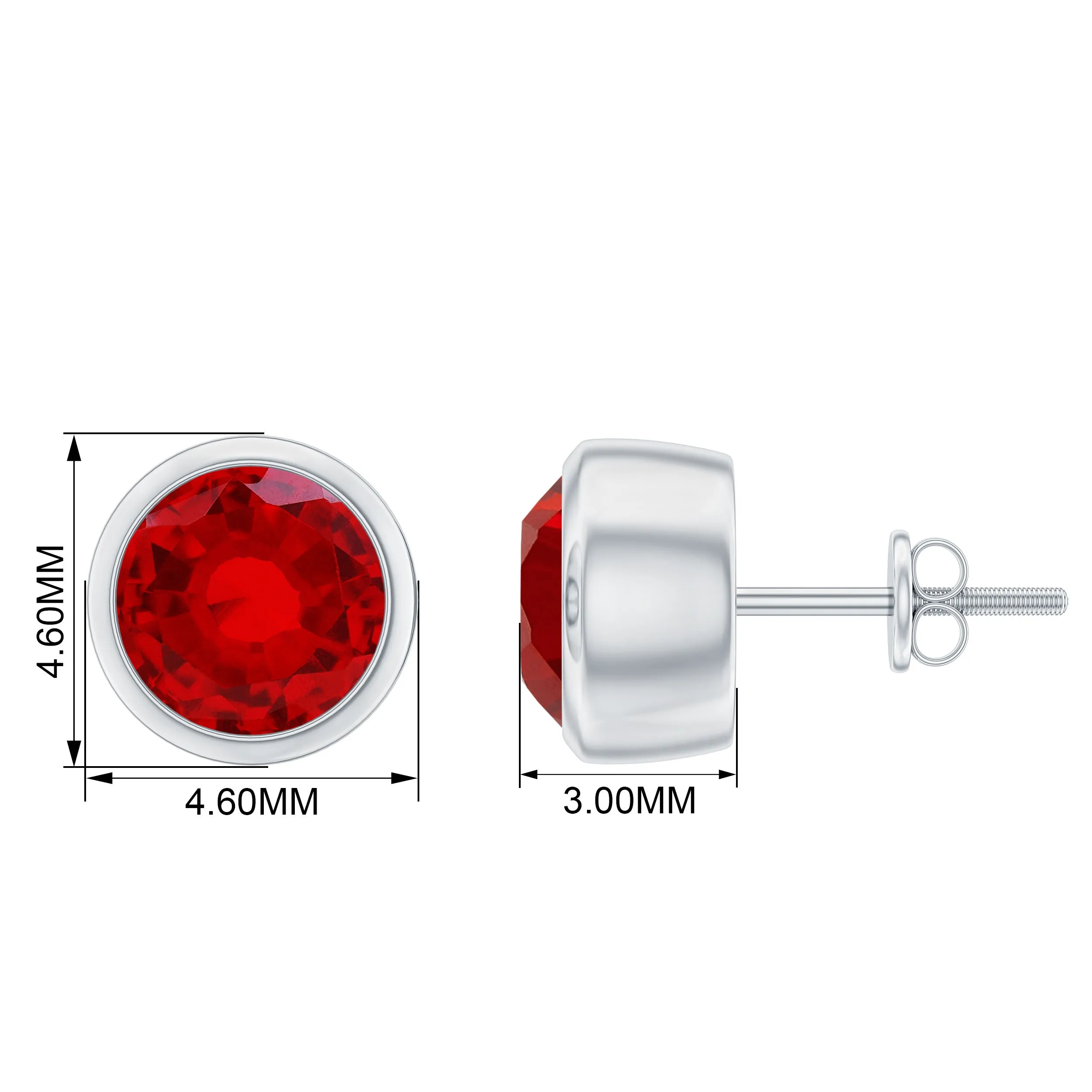 Round Shape lab Grown Ruby Solitaire Stud Earrings in Bezel Setting