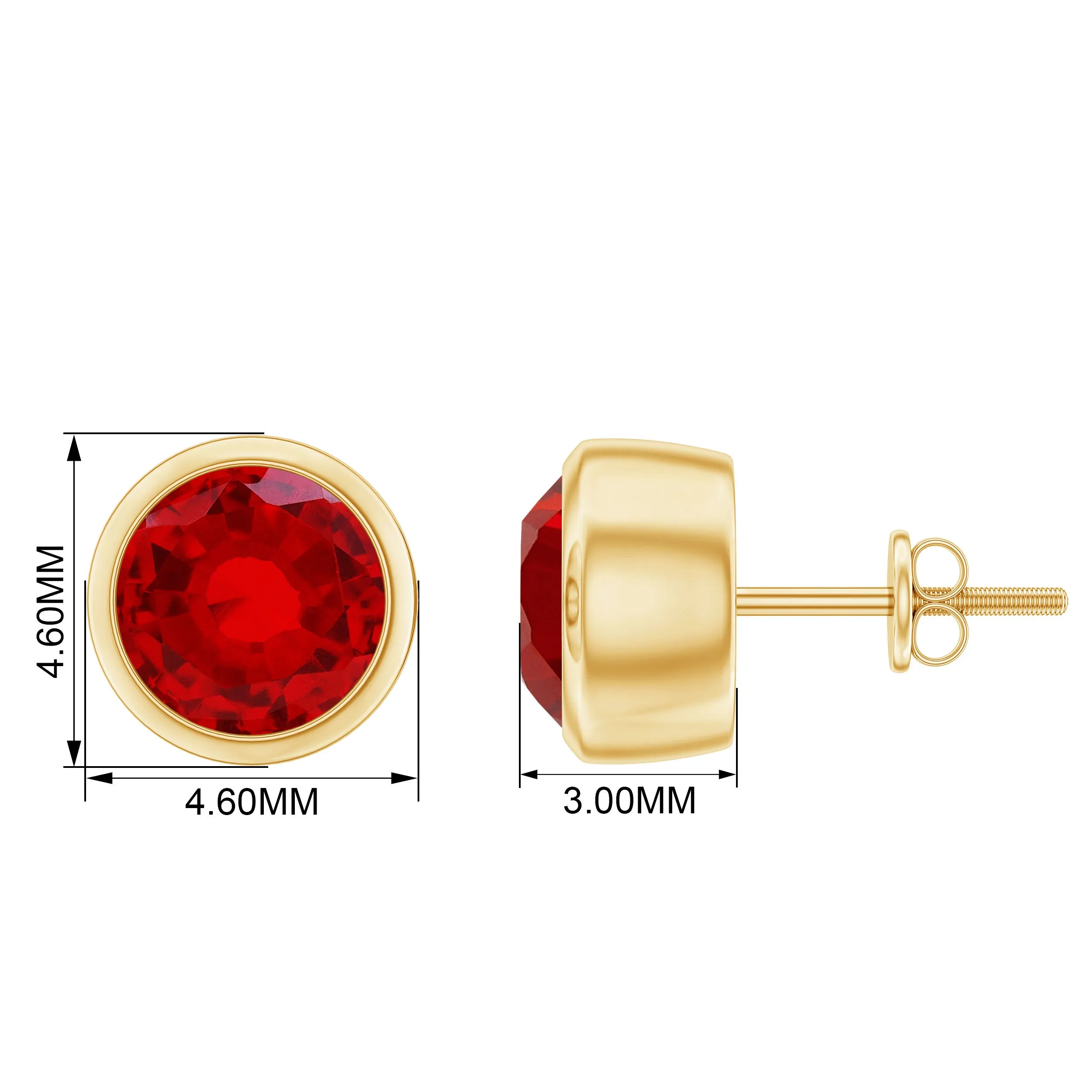 Round Shape lab Grown Ruby Solitaire Stud Earrings in Bezel Setting