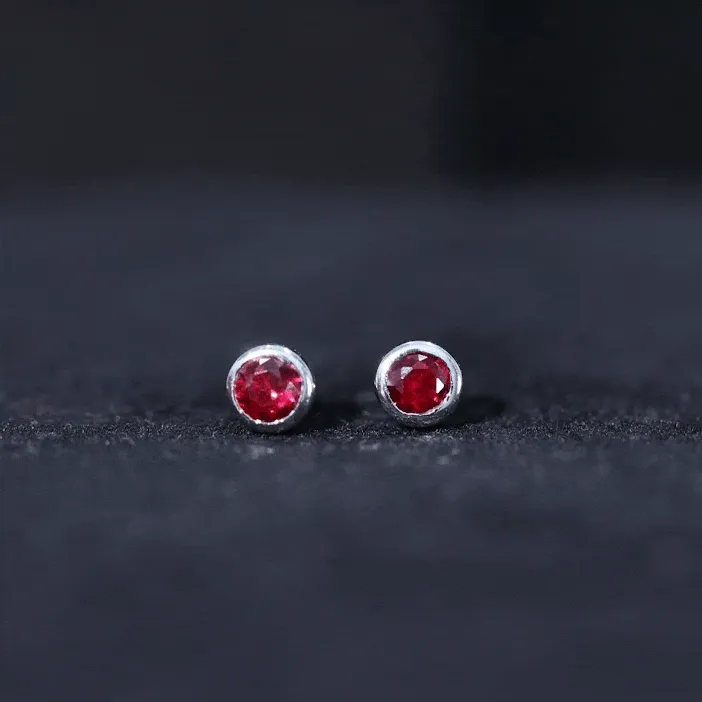 Round Shape lab Grown Ruby Solitaire Stud Earrings in Bezel Setting