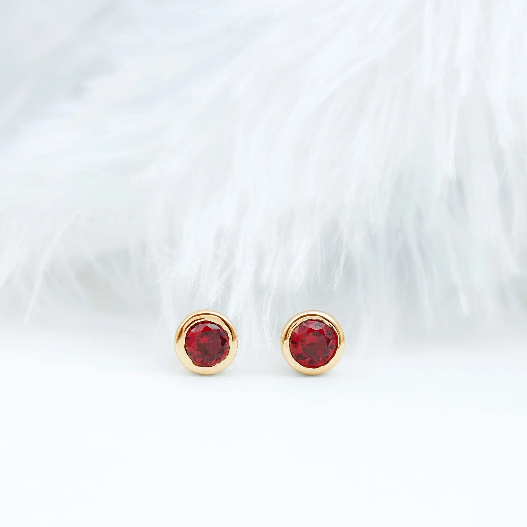 Round Shape lab Grown Ruby Solitaire Stud Earrings in Bezel Setting