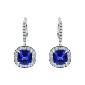 Sapphire and Diamond Halo Drop Earrings