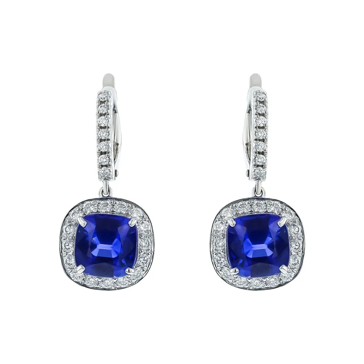 Sapphire and Diamond Halo Drop Earrings