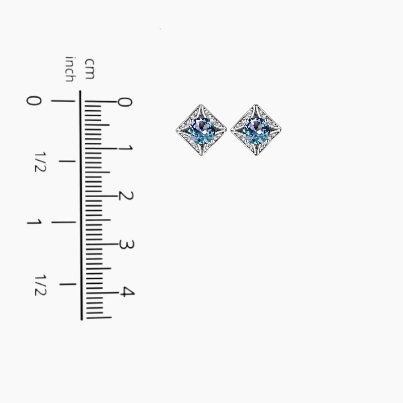 Silver Square Alexandrite Stud Earrings featuring Round Alexandrite and Zirconia Accents - Irosk Australia®
