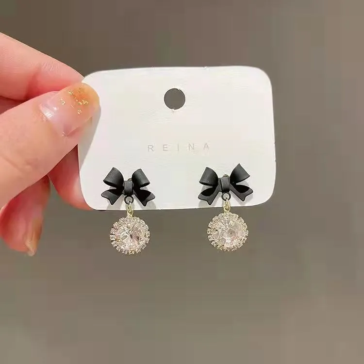 Sparkle Bow Drop Studs