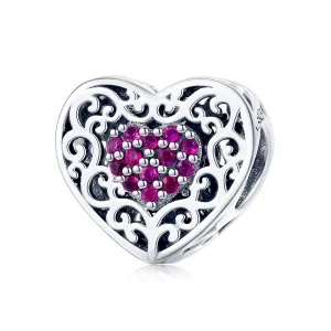 Sparkling Radiant Filigree Heart Charm 925 Sterling Silver
