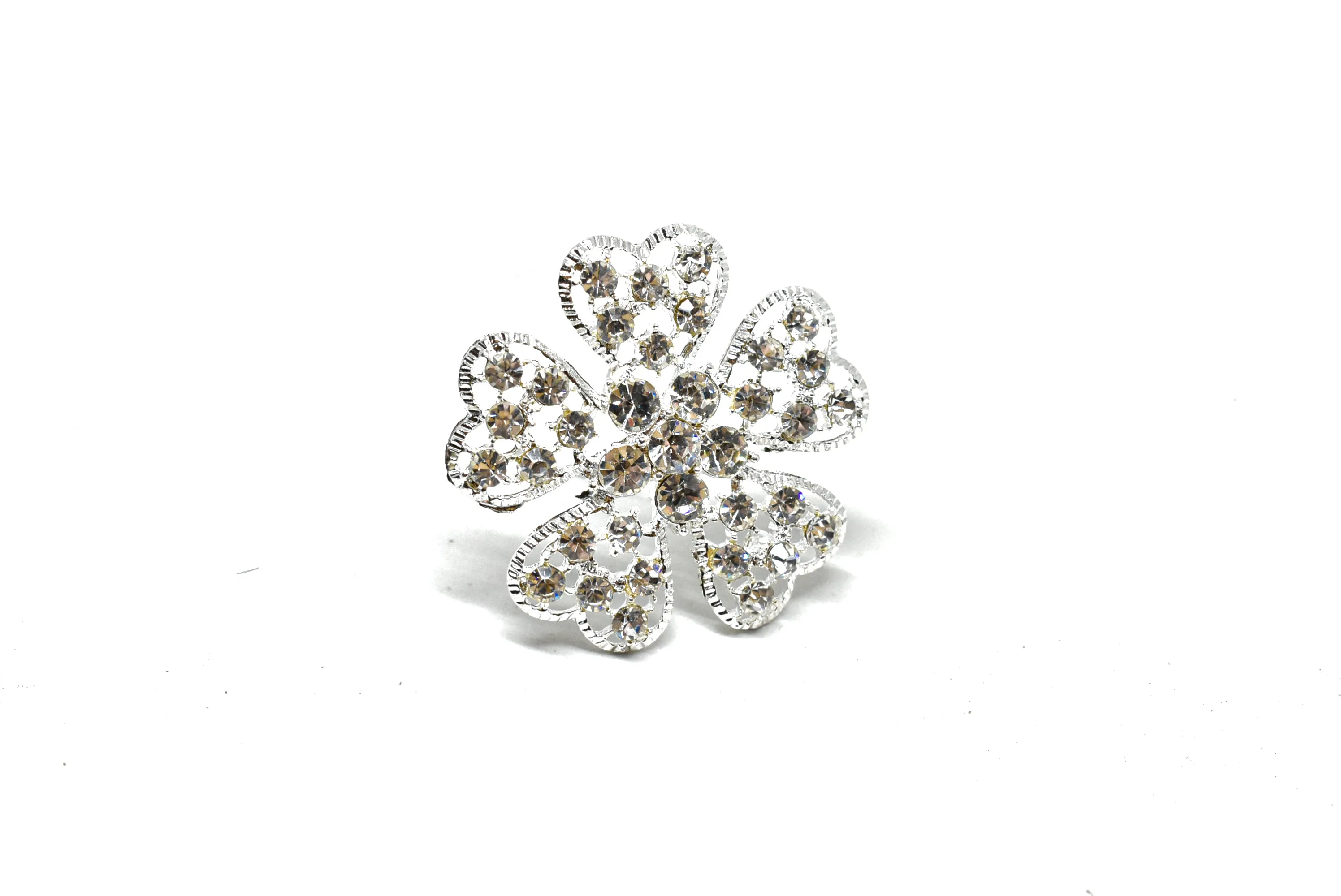 Sparkly Rhinestone Flower Brooch with Pin 2" - 1 Piece