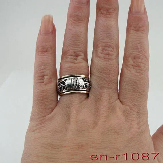 sterling silver & 9k yellow gold, white CZ, band swivel, (sn 1087r)