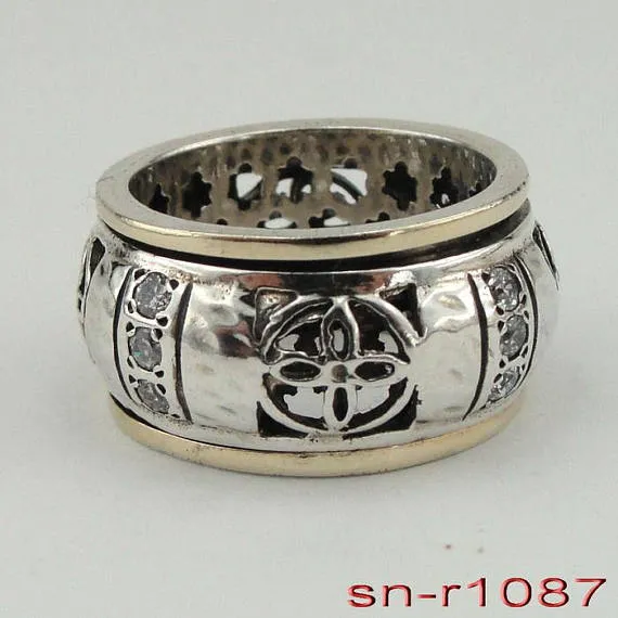 sterling silver & 9k yellow gold, white CZ, band swivel, (sn 1087r)