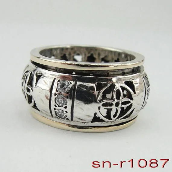 sterling silver & 9k yellow gold, white CZ, band swivel, (sn 1087r)