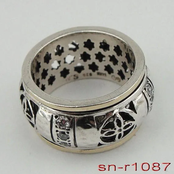 sterling silver & 9k yellow gold, white CZ, band swivel, (sn 1087r)