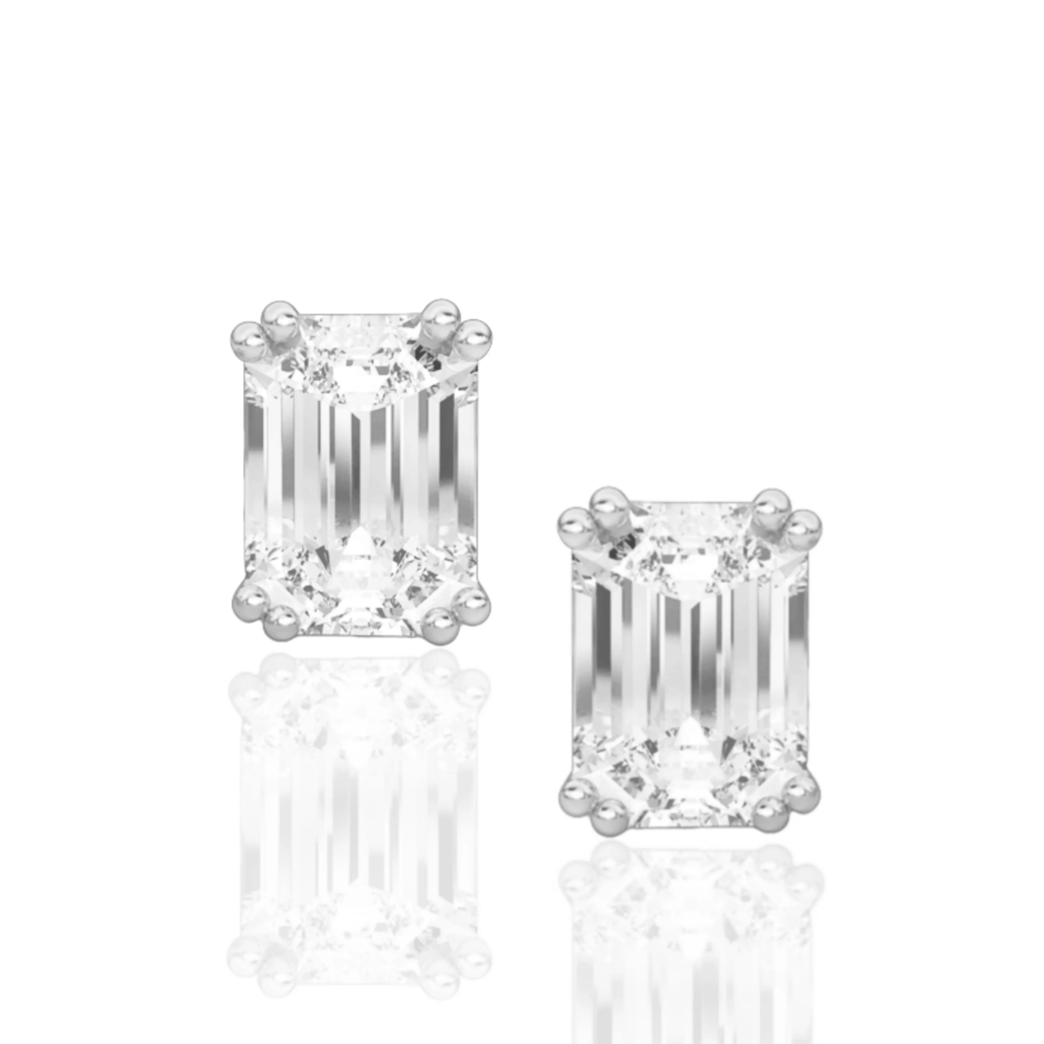 Sterling Silver CZ Emerald Cut Solitaire Stud Earrings