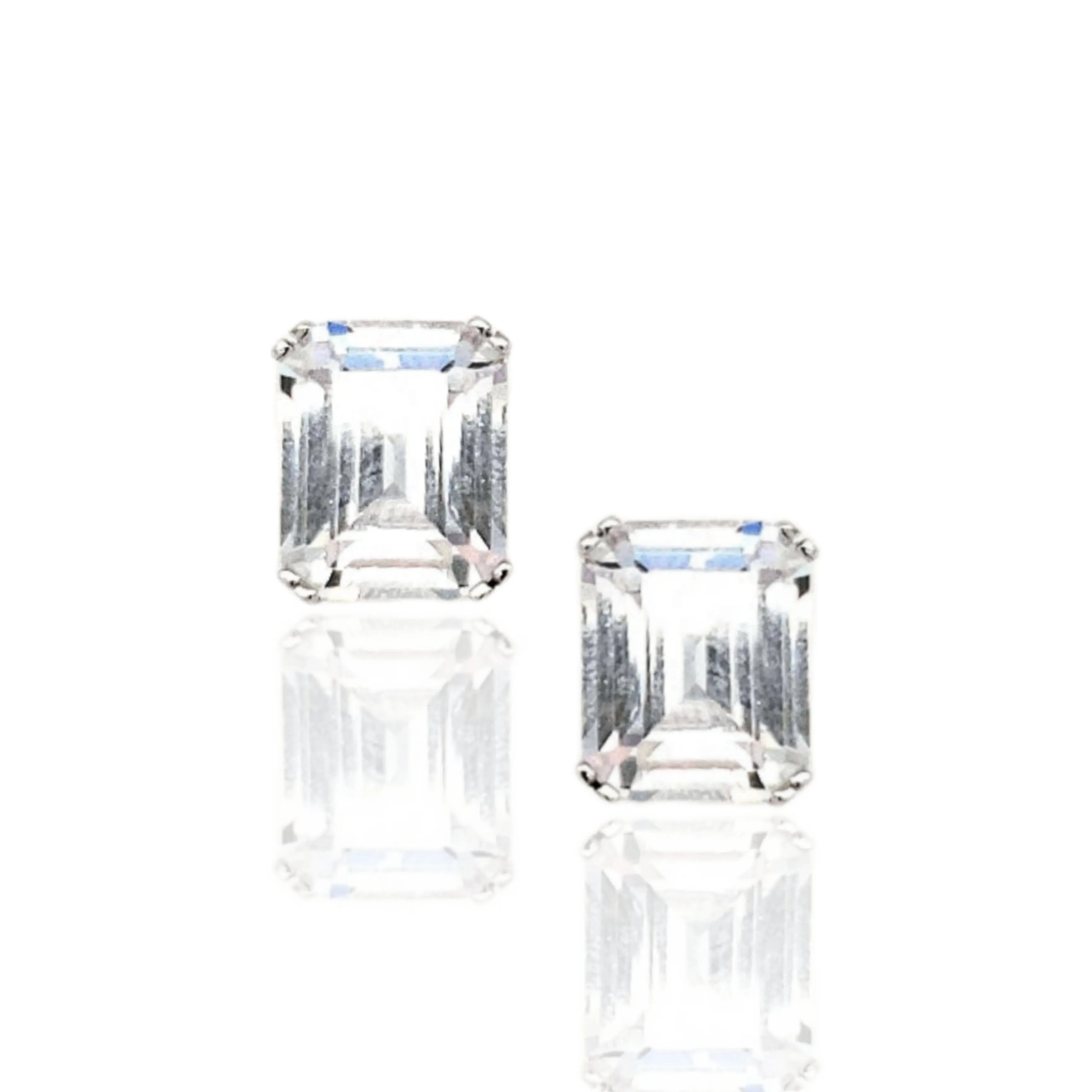 Sterling Silver CZ Emerald Cut Solitaire Stud Earrings