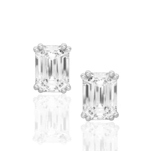 Sterling Silver CZ Emerald Cut Solitaire Stud Earrings
