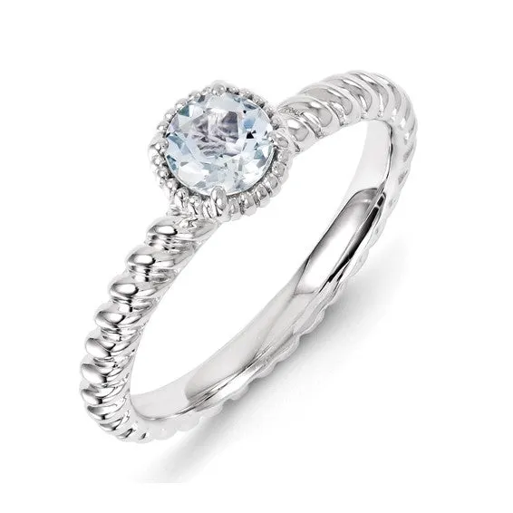Sterling Silver Stackable Expressions Aquamarine Round Ring