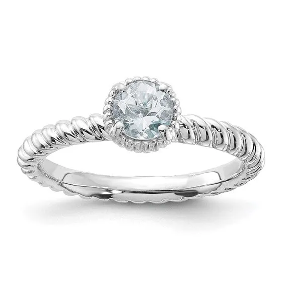 Sterling Silver Stackable Expressions Aquamarine Round Ring