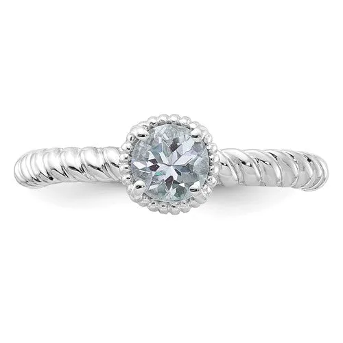 Sterling Silver Stackable Expressions Aquamarine Round Ring