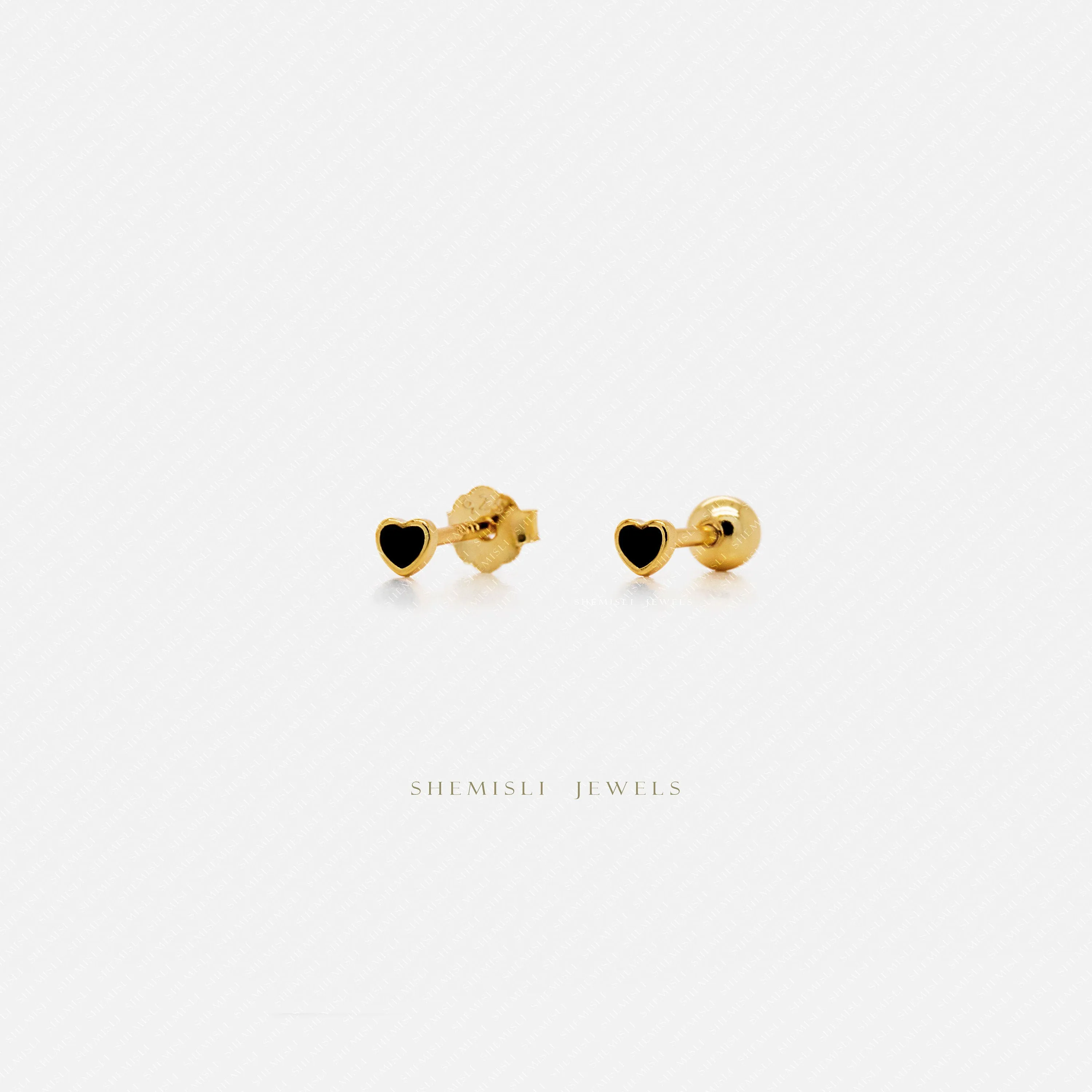Super Tiny Black Enamel Heart Stud, Unisex, Gold, Silver SHEMISLI SS433 Butterfly End, SS434 Screw Ball End (Type A)