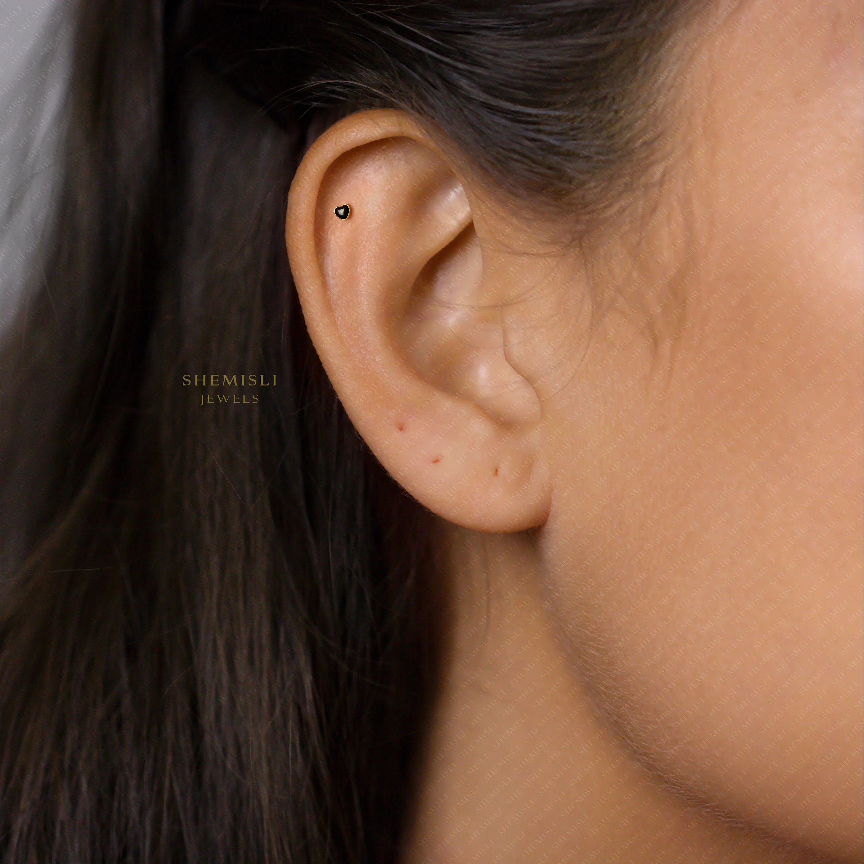 Super Tiny Black Enamel Heart Stud, Unisex, Gold, Silver SHEMISLI SS433 Butterfly End, SS434 Screw Ball End (Type A)