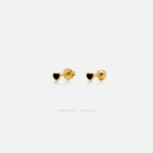 Super Tiny Black Enamel Heart Stud, Unisex, Gold, Silver SHEMISLI SS433 Butterfly End, SS434 Screw Ball End (Type A)