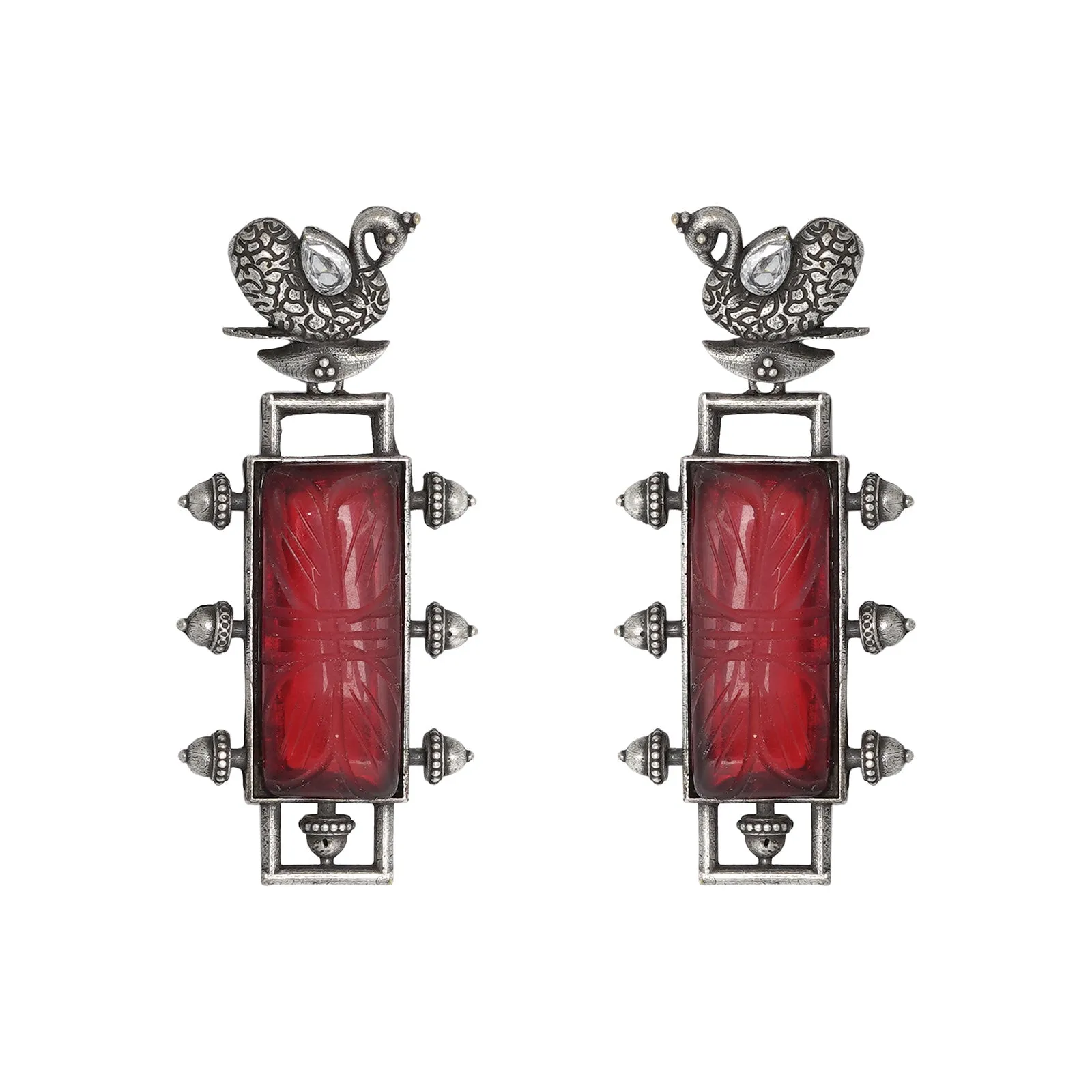 Teejh Bela Red Stone Silver Oxidised Jewelry Gift Set