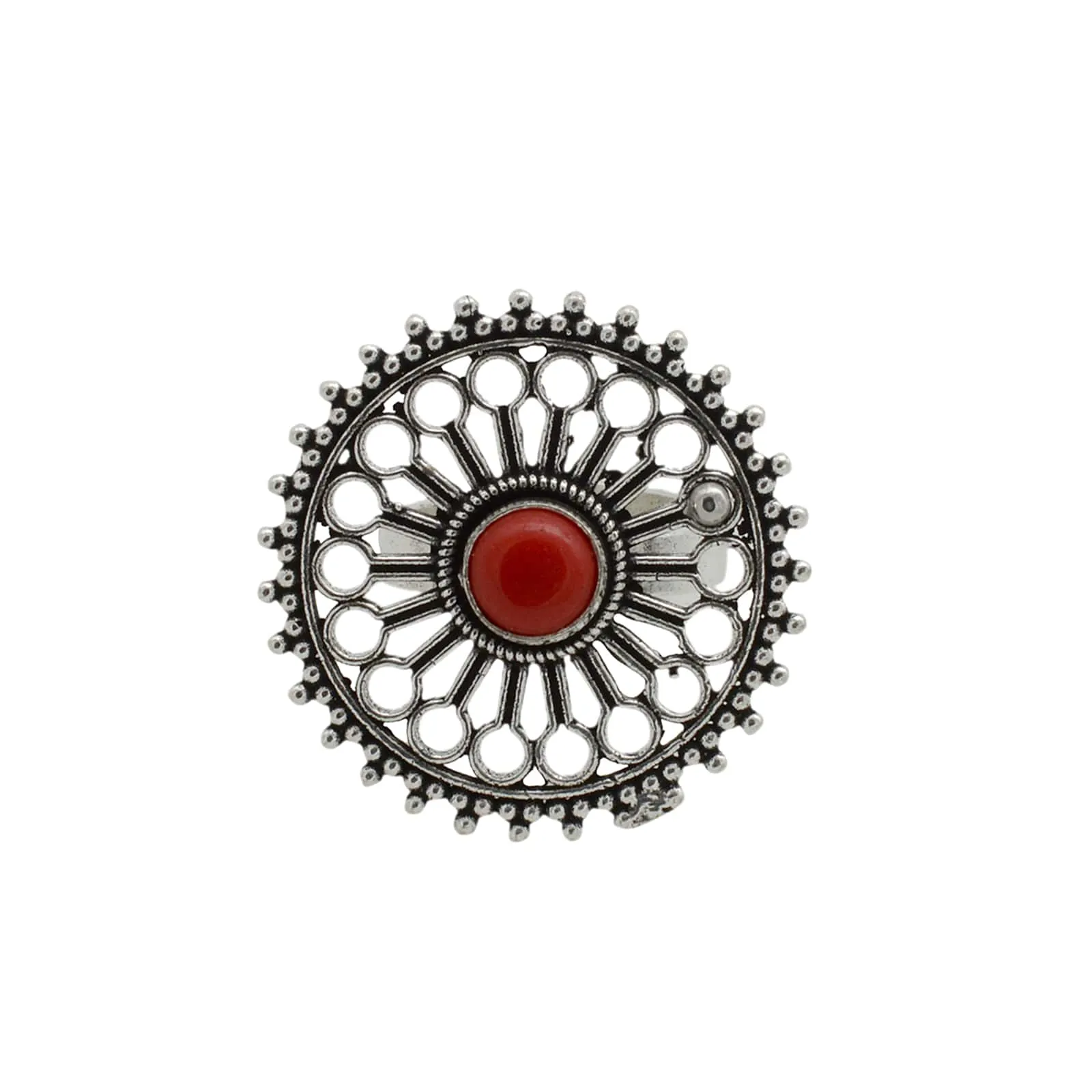 Teejh Bela Red Stone Silver Oxidised Jewelry Gift Set