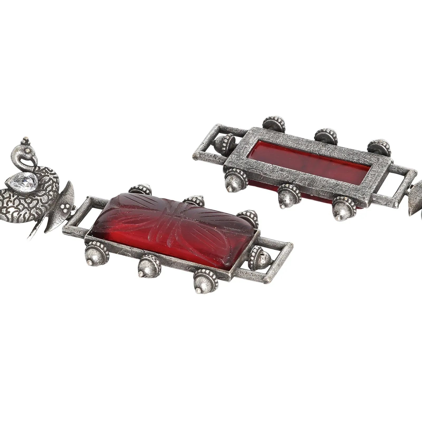 Teejh Bela Red Stone Silver Oxidised Jewelry Gift Set