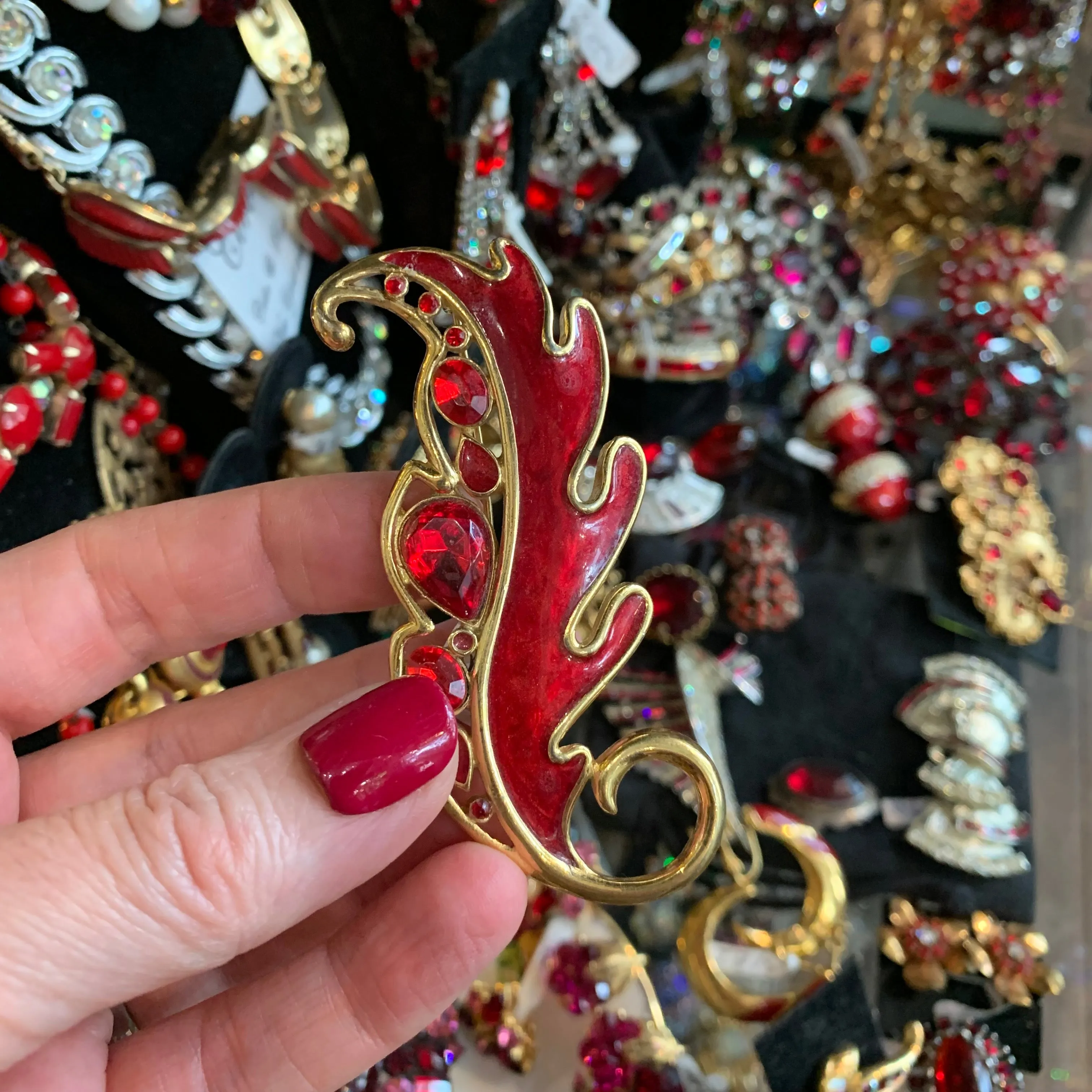 Trifari Vintage Red leaf enamel Brooch