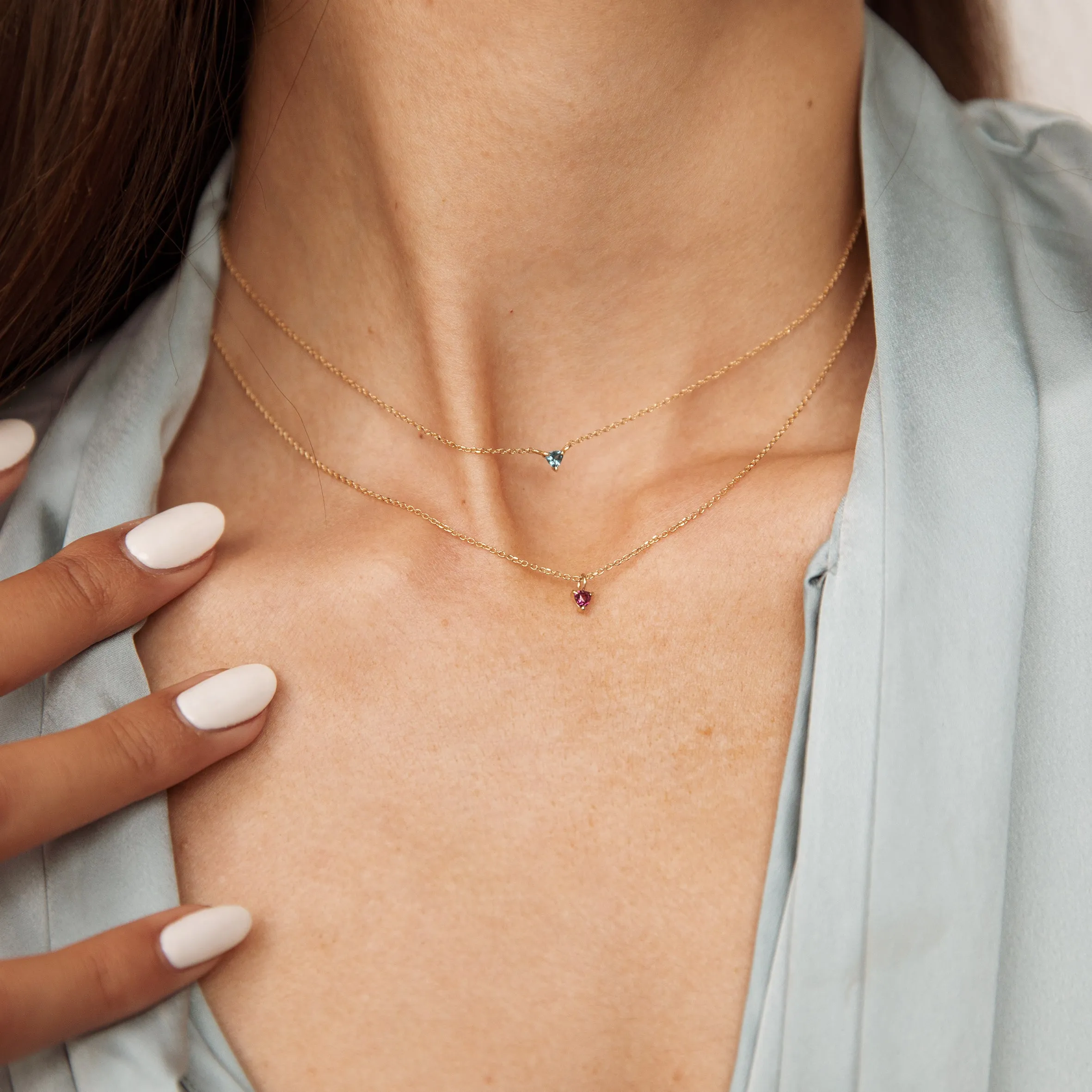 Trillion solitaire Necklace - 14K/ 18K Gold