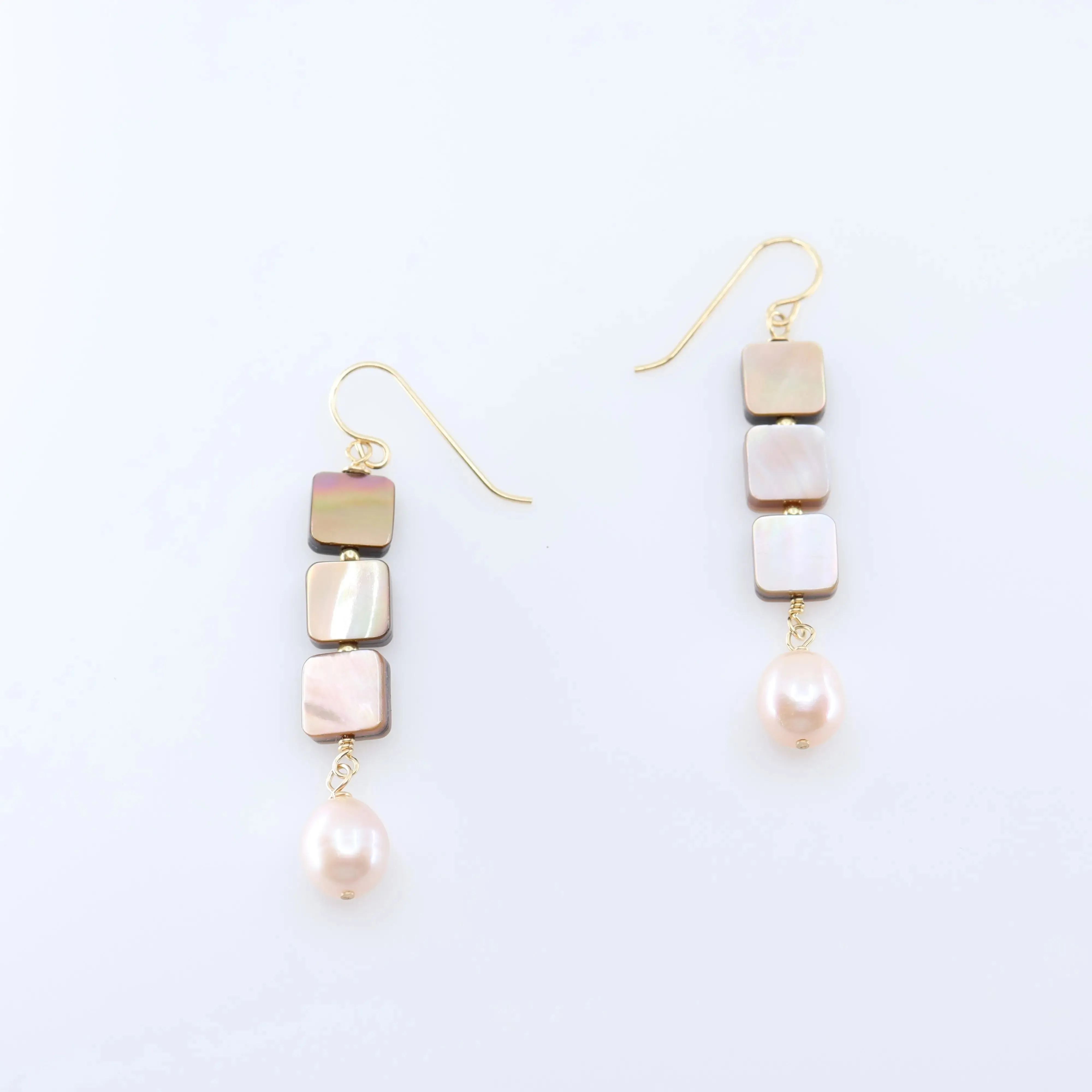 Triple Mocha Abalone and Pink Pearl Earrings