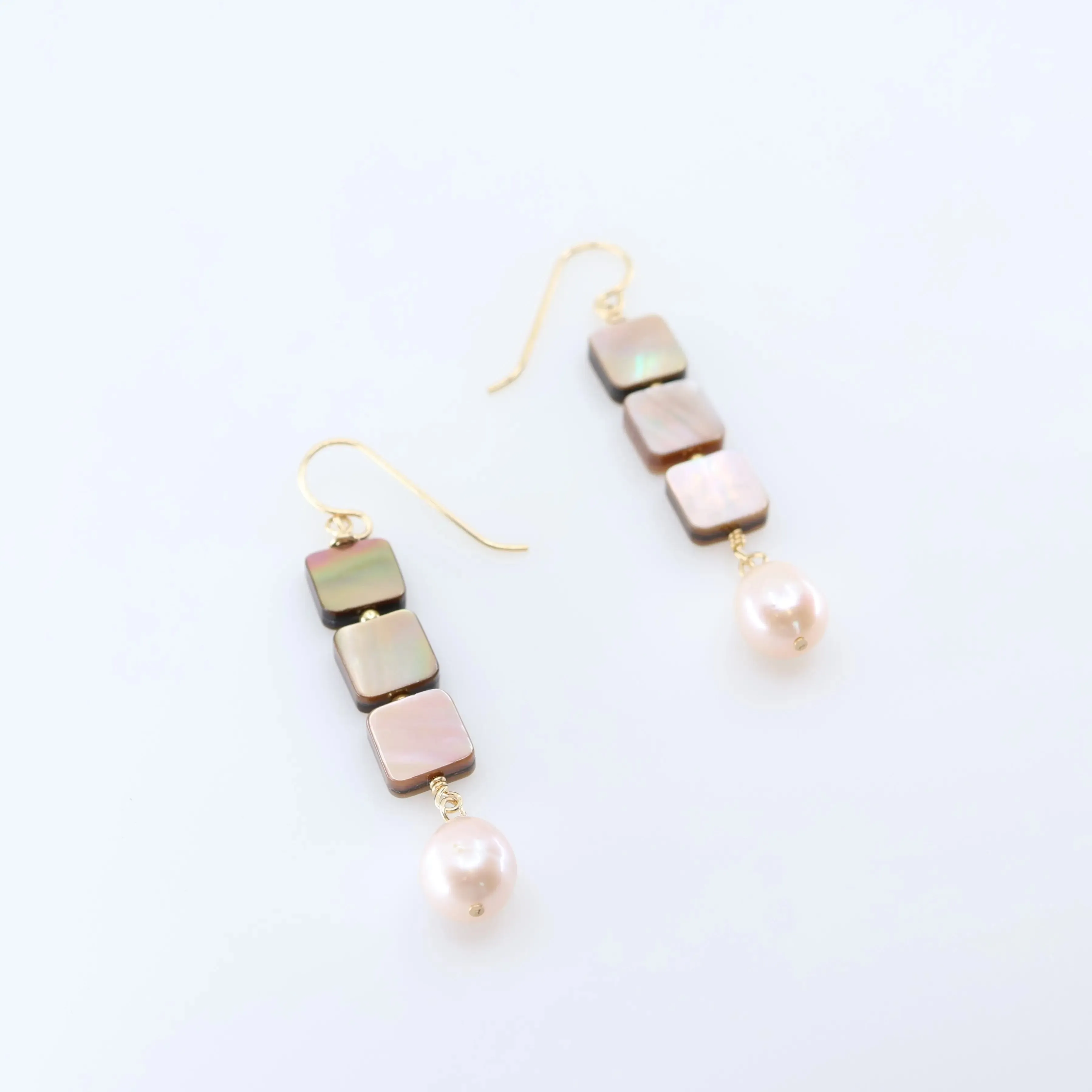 Triple Mocha Abalone and Pink Pearl Earrings