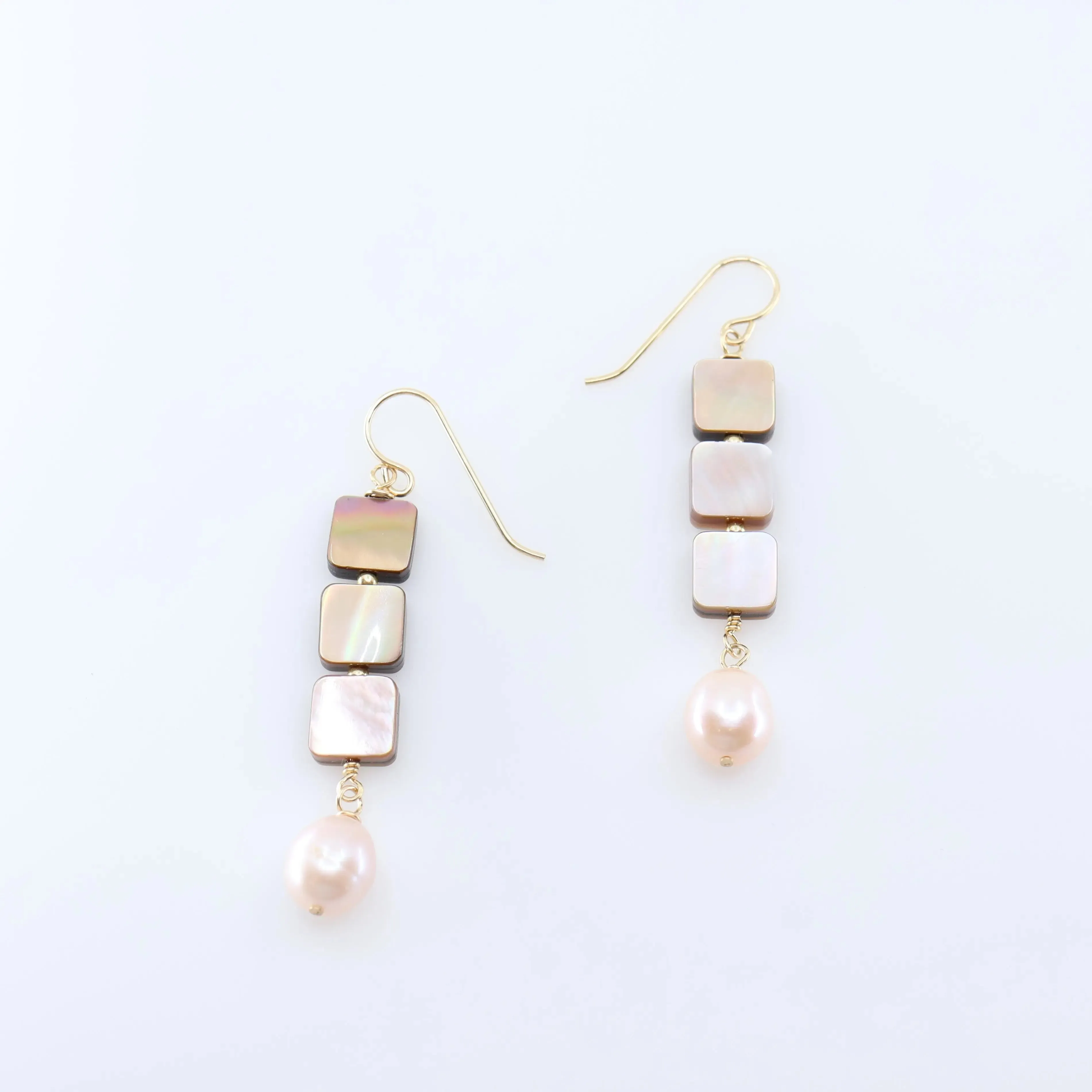 Triple Mocha Abalone and Pink Pearl Earrings