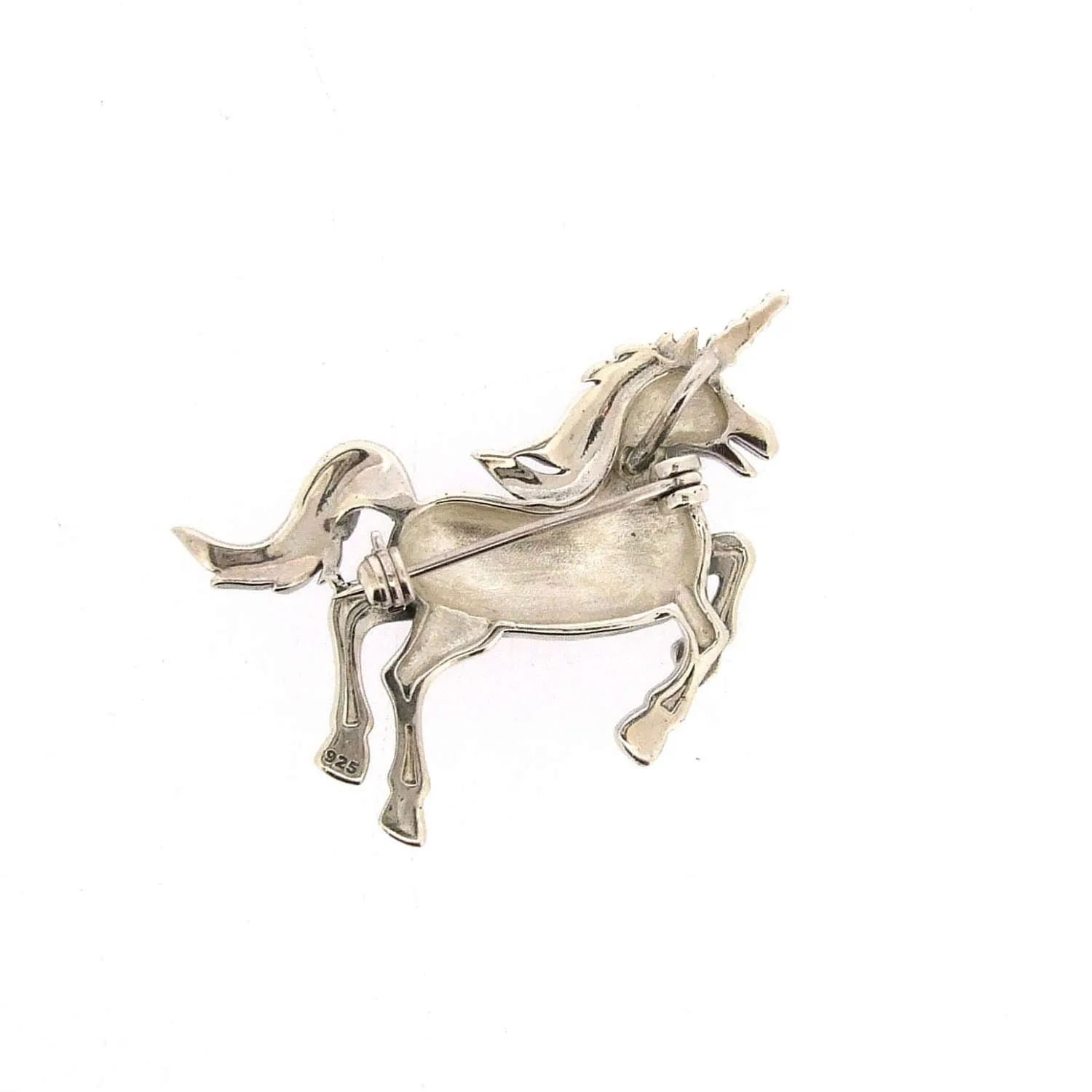 Unicorn Brooch Silver Marcasite Pendant Necklace