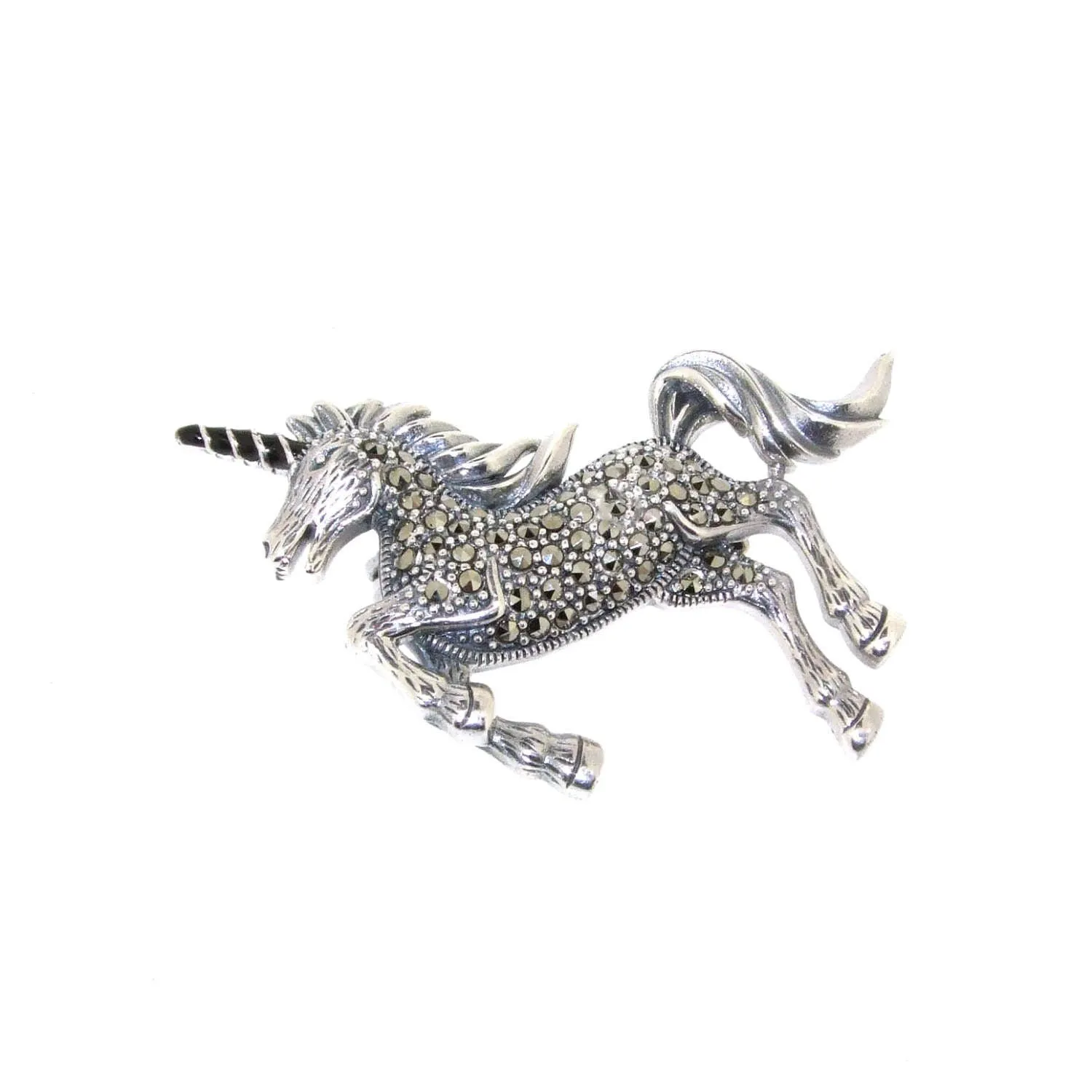 Unicorn Brooch Silver Marcasite Pendant Necklace