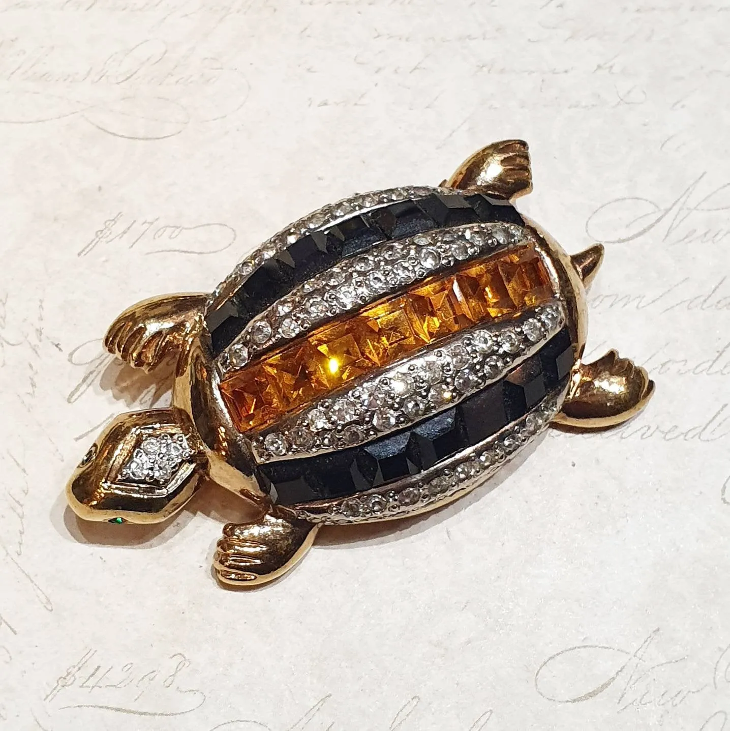 Valentino Brooch Turtle Gold Black Vintage Large