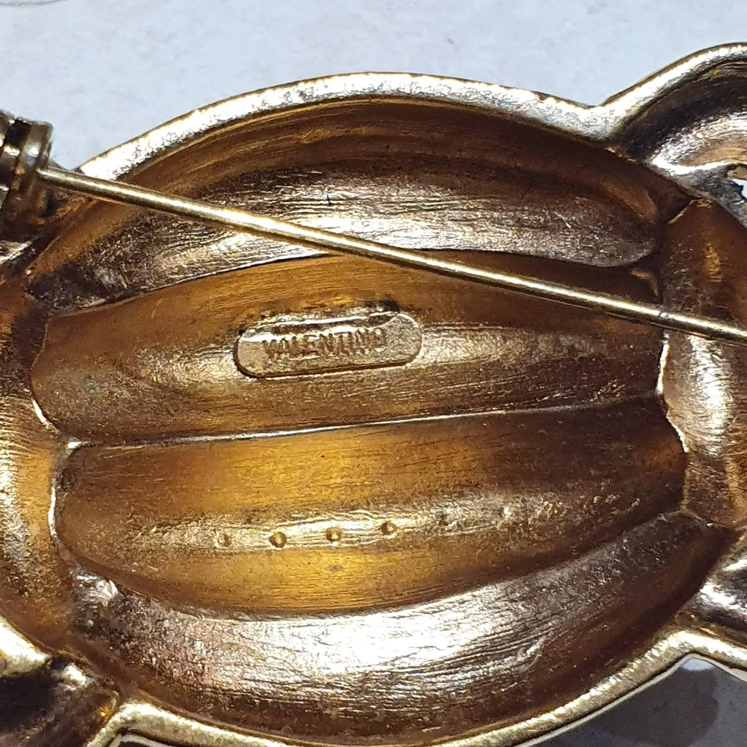 Valentino Brooch Turtle Gold Black Vintage Large