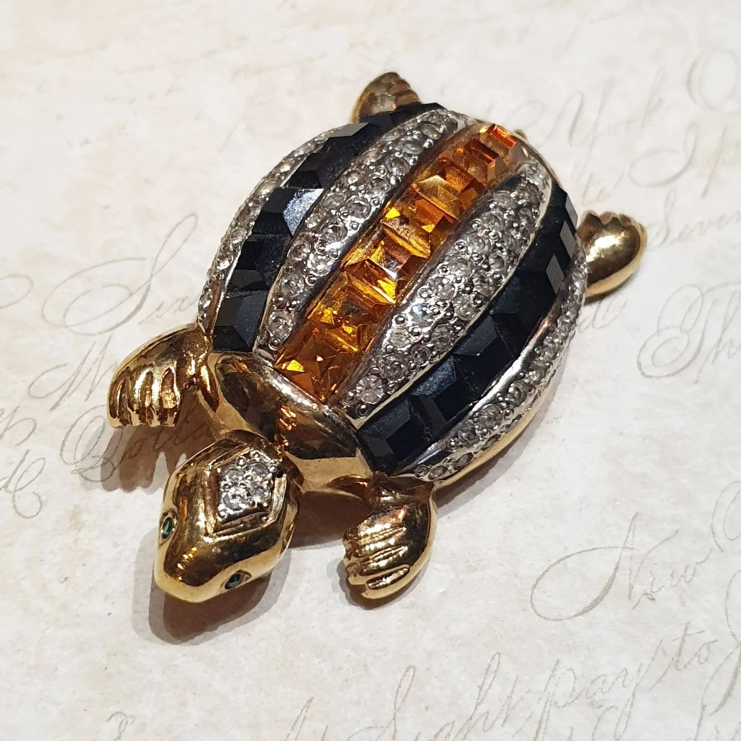 Valentino Brooch Turtle Gold Black Vintage Large