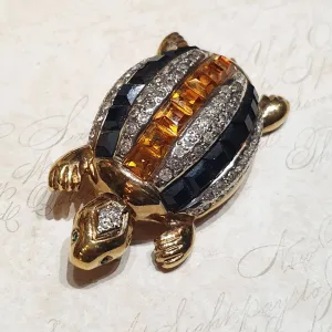 Valentino Brooch Turtle Gold Black Vintage Large