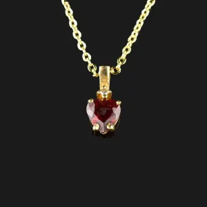 Vintage 10K Gold Diamond Garnet Heart Pendant Necklace